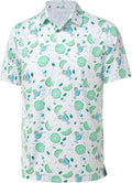 Man wearing a lightweight performance golf polo shirt with reflective strips, available in white, green, and blue.