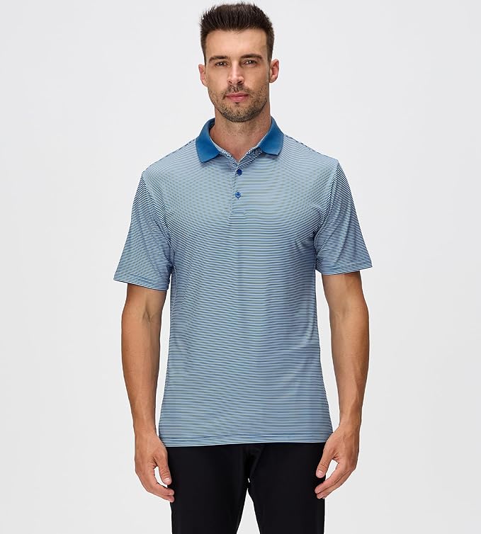 Jacquard Striped Men's Performance Golf Polo Moisture Wicking Shirt