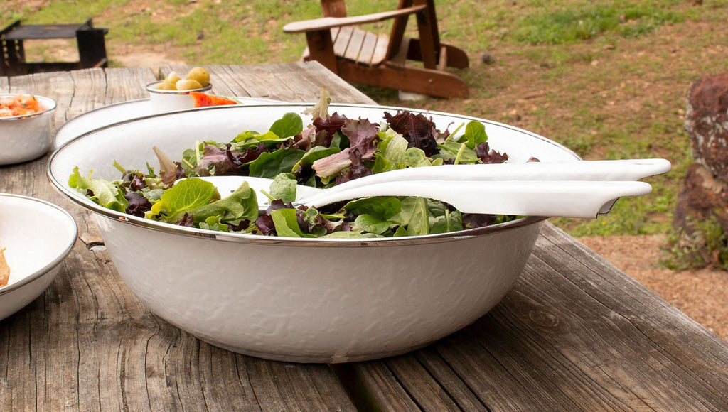 12-Inch Solid White Enamelware Serving and Slotted Spoon Set