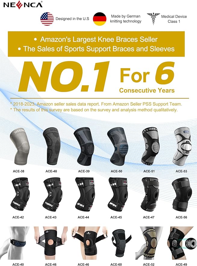 NEENCA Knee Brace for Women & Men, Medical Knee Support with Patella Pad & Side Stabilizers, Knee Compression Sleeve for Knee Pain, Meniscus Tear, ACL, Joint Pain, Runner, Workout - FSA/HSA Eligible
