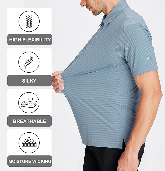 Men's Jacquard Golf Polo Shirt Moisture Wicking Performance Fit