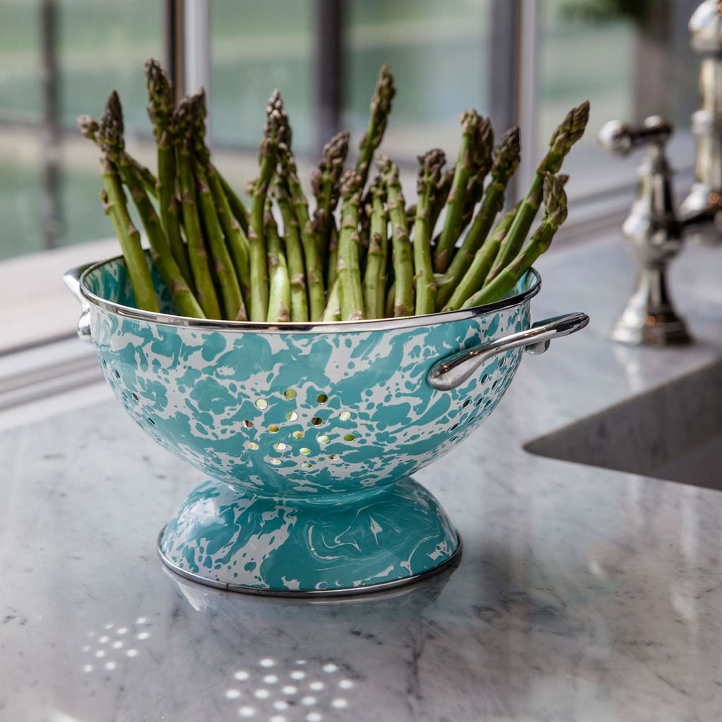 5 Quart Large Enamelware Colander with Stainless Steel Rim