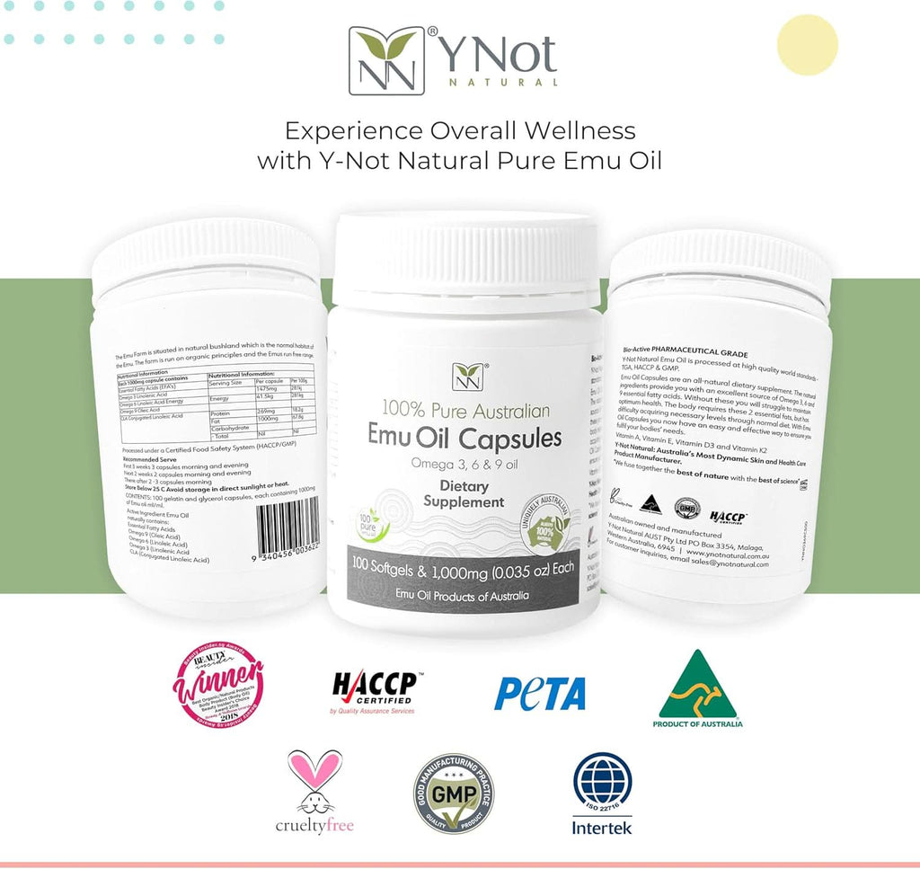Australian Pure Emu Oil Capsules 1000mg, 100 Capsules