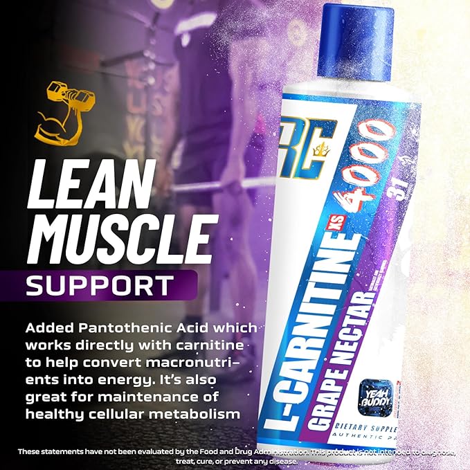Ronnie Coleman Signature Series L Carnitine XS 4000 Liquid, Stimulant Free, Sugar Free, Zero Carbs, Lean Muscle Strength Support for Men & Women, 16 Oz (16 oz, Grape Nectar (4000))