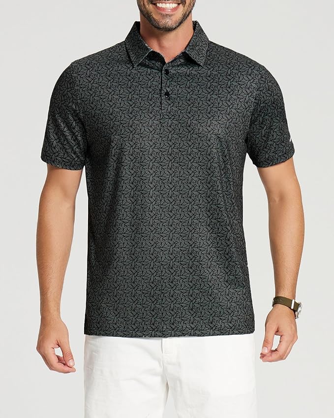 Men's Reflective Striped Golf Polo Moisture Wicking Performance