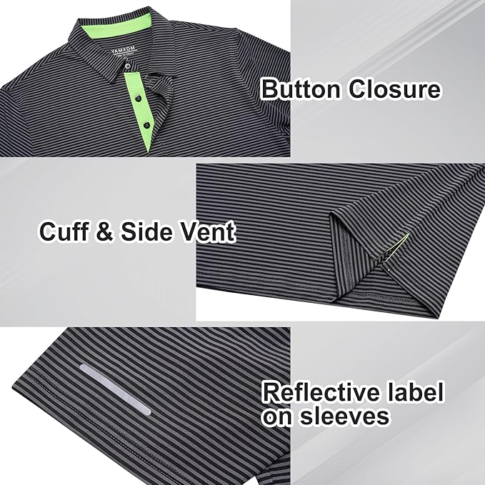 Mens Striped Moisture Wicking Golf Polo Shirt Short Sleeve Sport