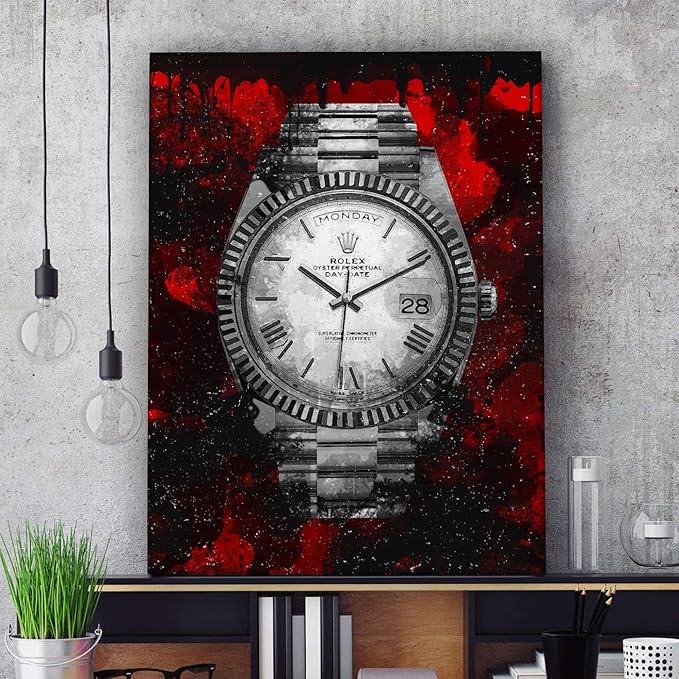 Luxury Watch Canvas Print Office Wall Decor Modern Art Pop Culture Decoration Inspiration Clock Timer Prints Framed Arts Walls Furniture (8 x 8 in)