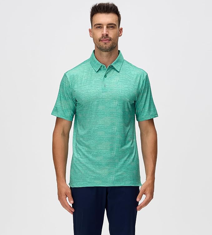 Jacquard Striped Men's Golf Polo Shirt Moisture Wicking Dry Fit