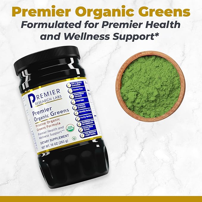 Premier Research Labs Premier Organic Greens - Super Greens Powder, Greens Superfood Powder for Drinks, Green Juice, Nutrition Support, Supergreens for Men & Women, Spinach, Alfalfa, Chlorella - 10 oz