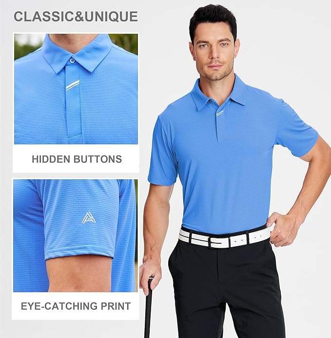 Men's Jacquard Performance Golf Polo Moisture Wicking Short Sleeve