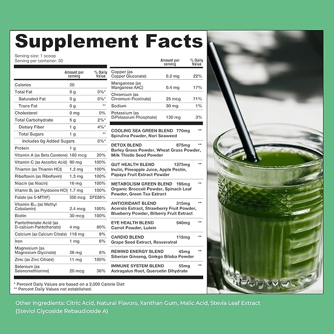 Best Tasting Super Greens Powder with 40+ Superfoods – Delicious Daily Green Powder with Vitamin B12, Zinc, Vitamin C, Magnesium & Calcium – Green Juice Superfood Mix - Peach Flavor