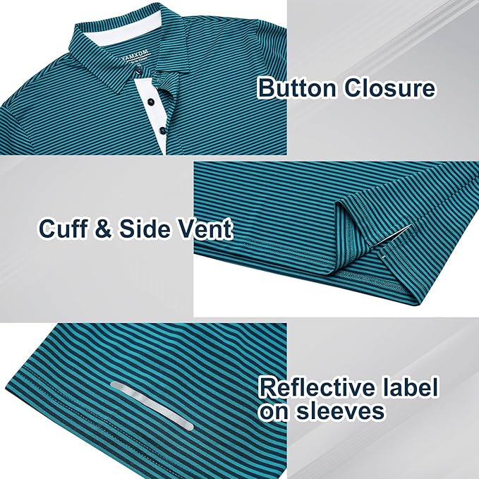 Men's Striped Golf Polo Shirt - Moisture Wicking Performance Sport