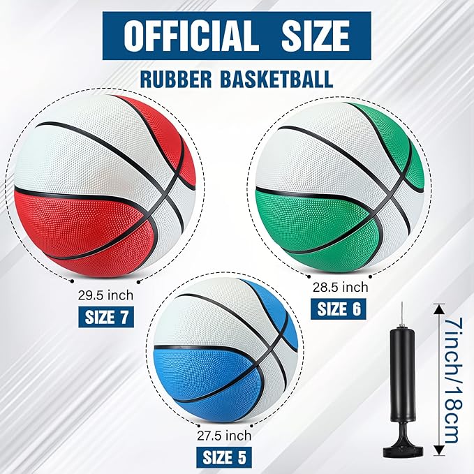 Jenaai 6 Pcs Rubber Basketballs Official Size Bulk Streetballs Multicolor Basket Balls with Pump Plain Basketball Set for Adult Youth Gifts Indoor Outdoor Training Games