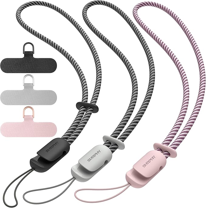 SURPHY 3 Pack Phone Wrist Strap with CellPhone Tether Tab, Cellphone Lanyard, Phone Strap with 2-Color Braided, Wrist Lanyard