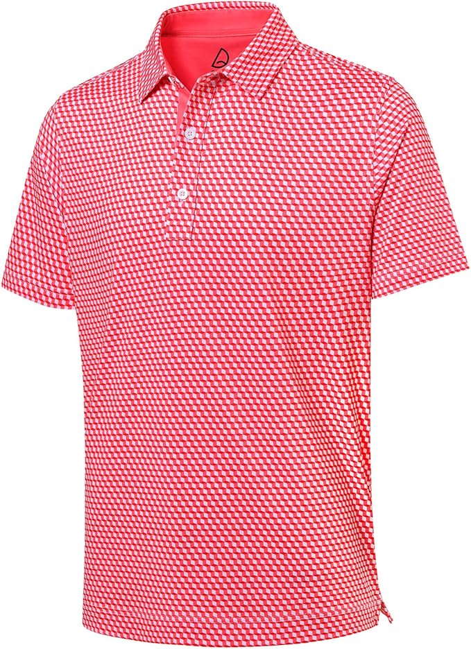 Men wearing a stylish printed short-sleeve performance golf polo shirt