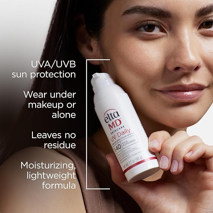 EltaMD UV Daily SPF 40 Face Sunscreen Moisturizer with Zinc Oxide, Daily Face Moisturizer with SPF, Sunscreen, For Dry Skin 1.7 oz Pump