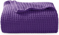 Bedsure 100% Cotton Large Throw Blanket for Couch 50x70 inches - Breathable and Soft, Waffle Weave Throw Blanket for Office, Purple