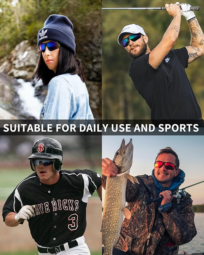 Polarized Sports Sunglasses for Men Women,UV400 Protection Sunglass for Running Cycling Fishing Hiking TR90