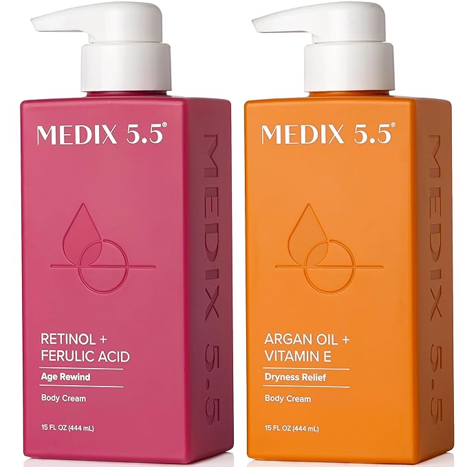 Medix 5.5 Retinol Body Lotion + Argan Oil Cream 2PC Skin Care Set Body & Face Moisturizer | Firming Body Lotion Bundle Reduces Look Of Wrinkles, Cellulite, Crepey Skin, & Uneven Skin Tone, 2PC