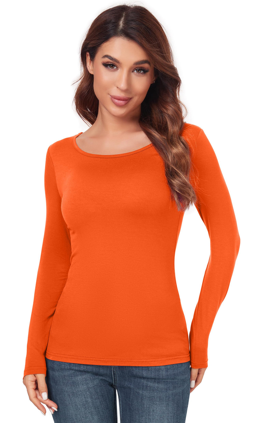 Women's Scoop Neck Long Sleeve Top - Slim Fit Thermal Blouse Basic Layer Shirt