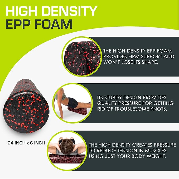 ProsourceFit High Density Foam Rollers 18 to 36 - inches Long, Firm Full Body Athletic Massage Tool for Back Stretching, Yoga, Pilates, Post Workout Muscle Recuperation