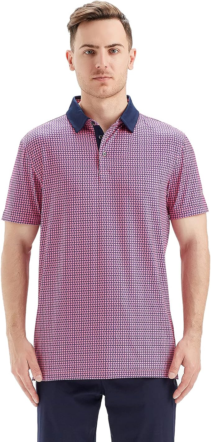 Men's Striped Short Sleeve Golf Polo Moisture Wicking Performance