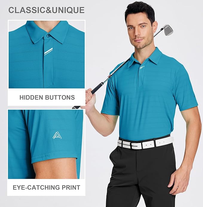 Men's Jacquard Performance Golf Polo with Hidden Placket