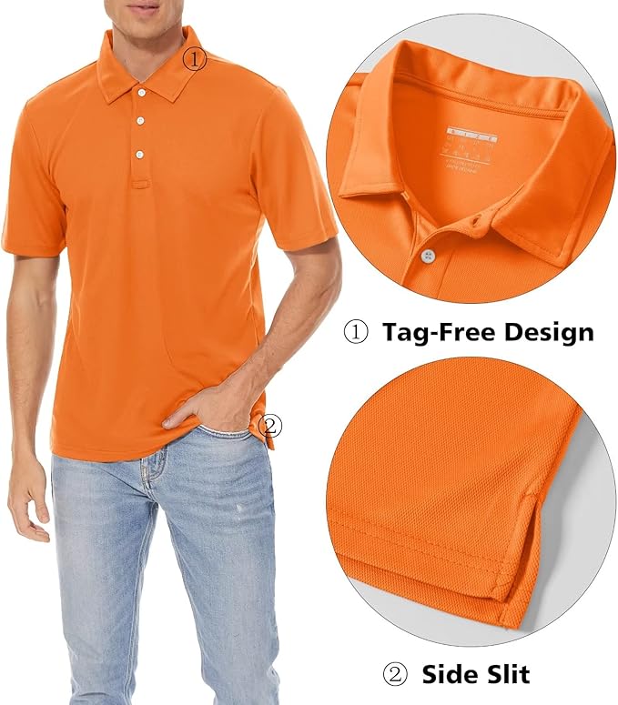Men's Pique Jersey Golf Polo Shirt Breathable Quick Dry Performance