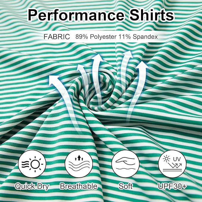 Men's Striped Performance Golf Polo Breathable Sport Casual Shirt