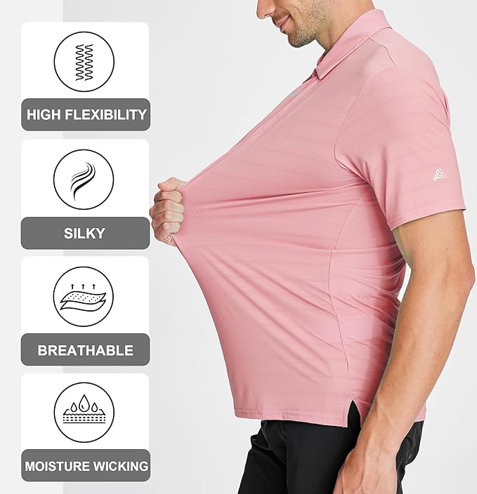 Men's Jacquard Golf Polo Shirt Short Sleeve Moisture Wicking Performance