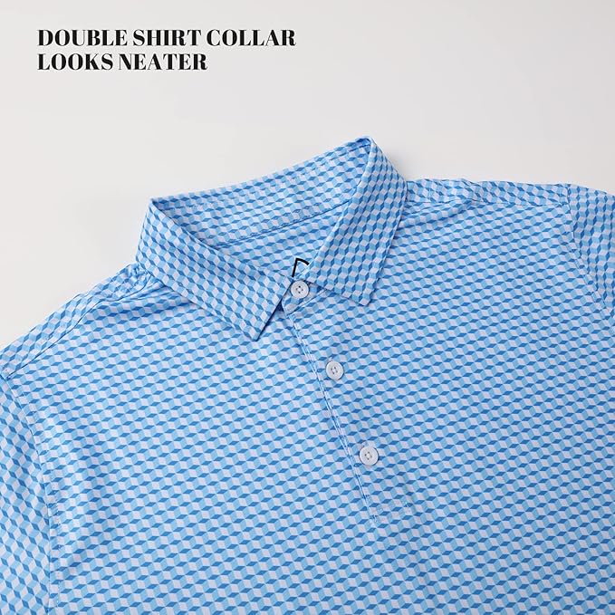 Men's Geometric Print Performance Golf Polo Shirt - Quick Dry