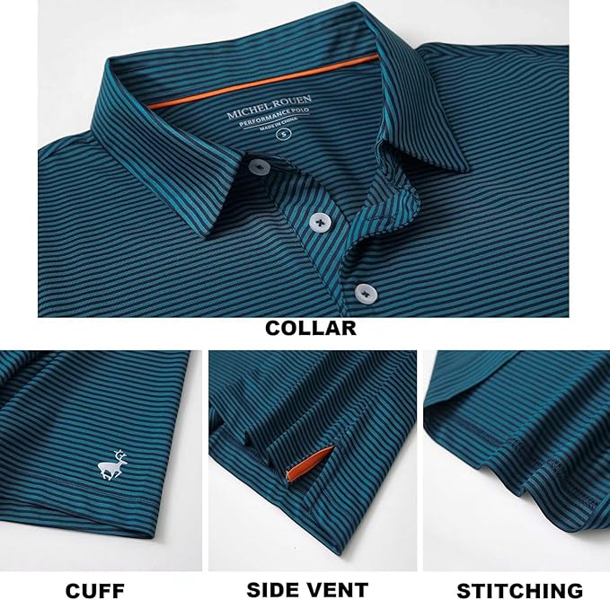 Men's Striped Performance Golf Polo – Lightweight Dry Fit Sport Shirt