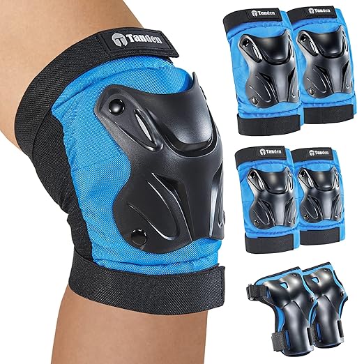Skating Protective Gear Elbow and Knee Pads Adult, Knee Pads for Men Women Elbow Pads Wrist Guards for Roller Skating Cycling Skateboarding Blue