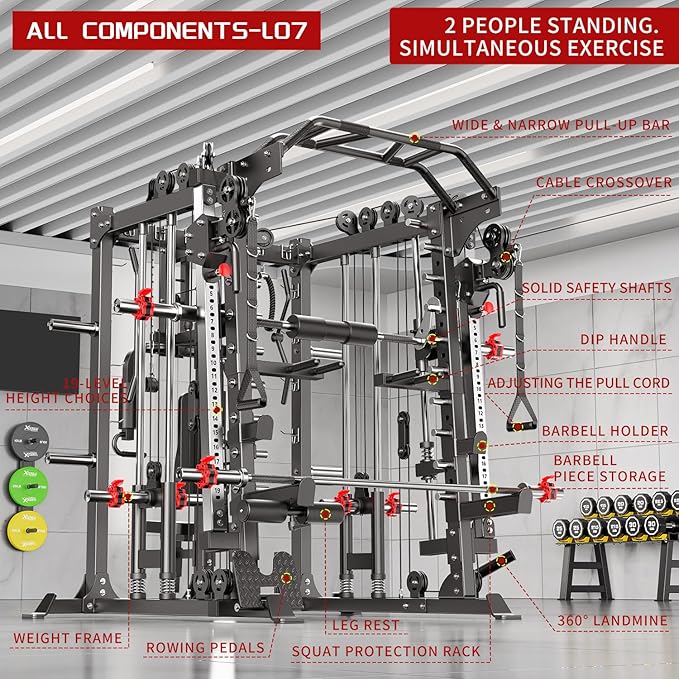 Power Cage,1600lbs Multi-Function Power Rack with Adjustable Cable Crossover System and More Training Attachment, Weight Cage for Home Gym