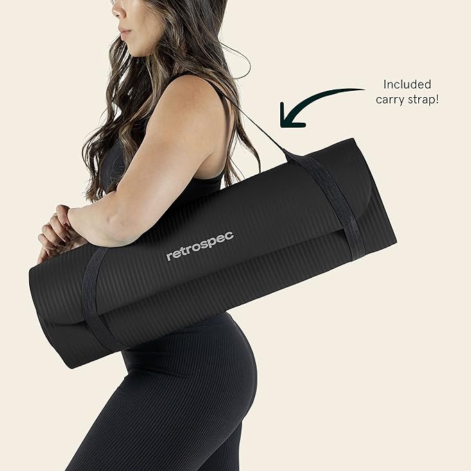 Retrospec Solana Yoga Mat 1/2" Thick w/Nylon Strap for Men & Women - Non Slip Exercise Mat for Yoga, Pilates, Stretching, Floor & Fitness Workouts