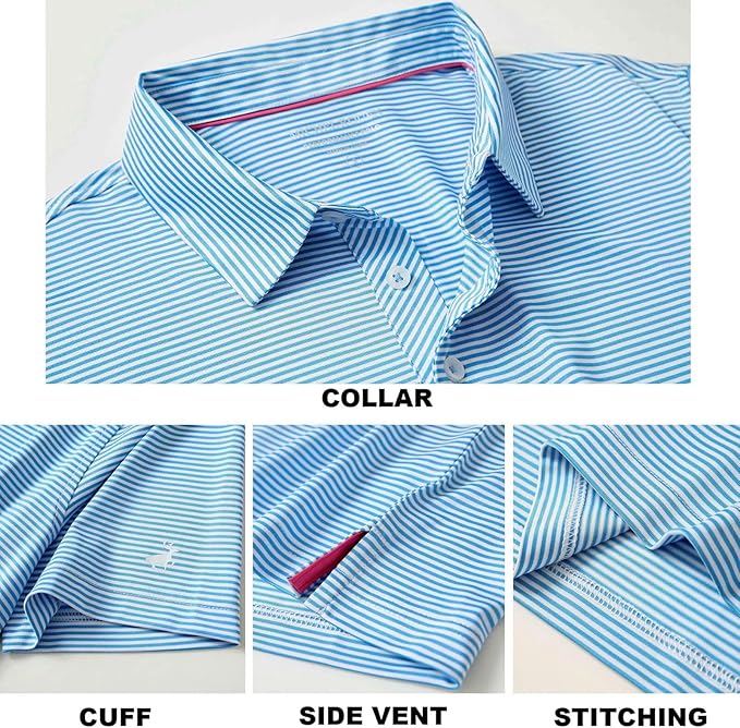 Men's Striped Golf Polo Shirt - Quick Dry Performance Sport