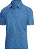Men wearing a lightweight, striped performance golf polo with moisture-wicking fabric.