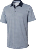 Men's striped short sleeve performance polo shirt designed for golf and outdoor activities.