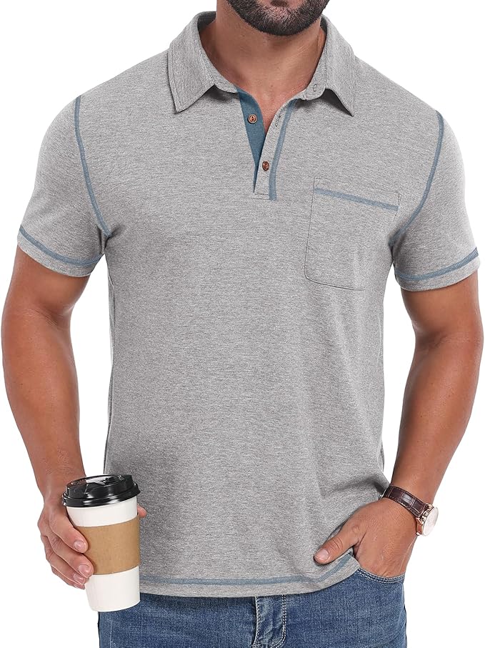 Men's Textured Cotton Polo Shirt with Contrast Stitching