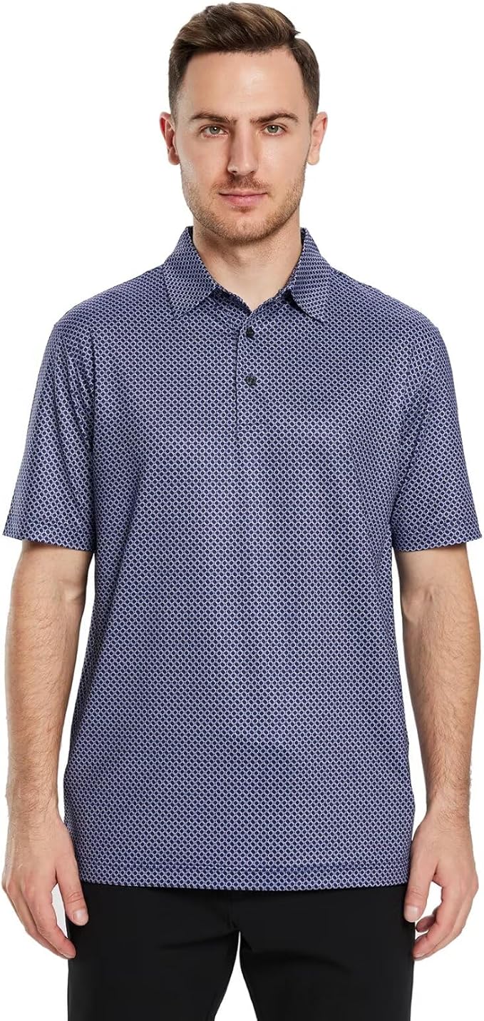 Men's Striped Performance Golf Polo Shirt Moisture Wicking Dry Fit