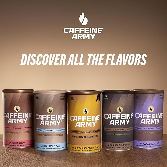 CAFFEINE ARMY Vanilla Latte | Comprehensive Functional Coffee with MCTs, CoQ10, Collagen and Adaptogens: Clean Energy + Supports Daily Attention, No Jitters or Crash (7.8 oz 22 Servings)