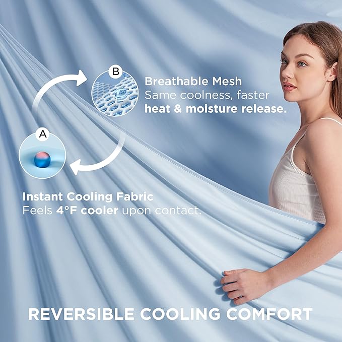 Bedsure Summer Cooling Blanket King Size for Hot Sleepers with Sports Mesh Design, Arc-Chill Q-Max 0.4 Lightweight Breathable Ice Cold Blanket for Night Sweats, 108 x 90 Inches, Mesh Blue