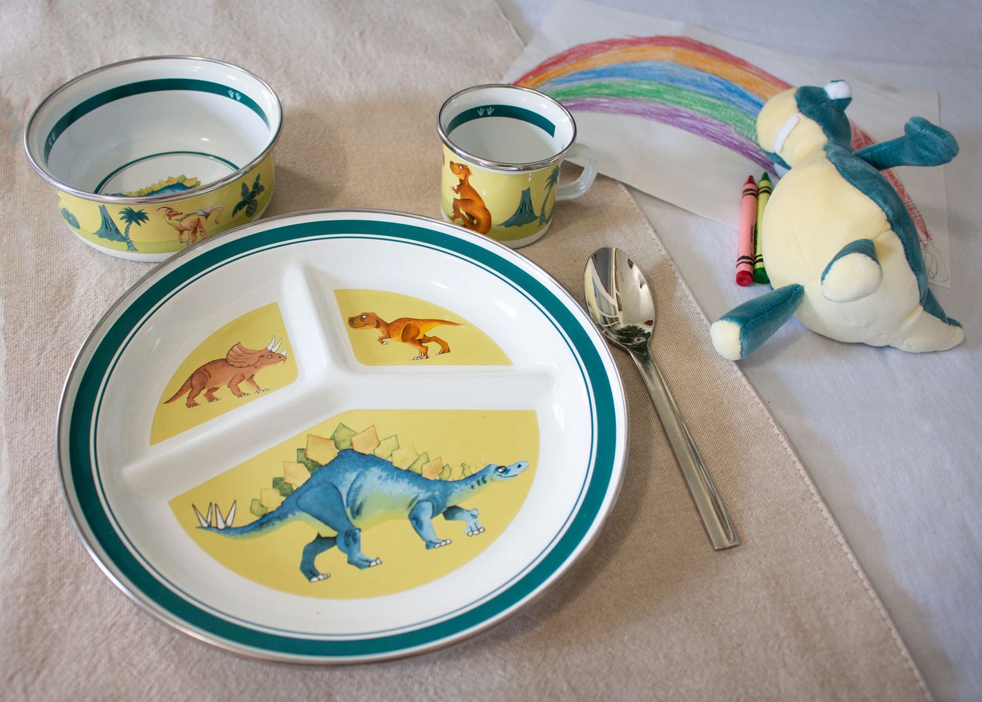 Golden Rabbit Enamelware 3-Piece Child Dinner Set – Durable & Non-Toxic