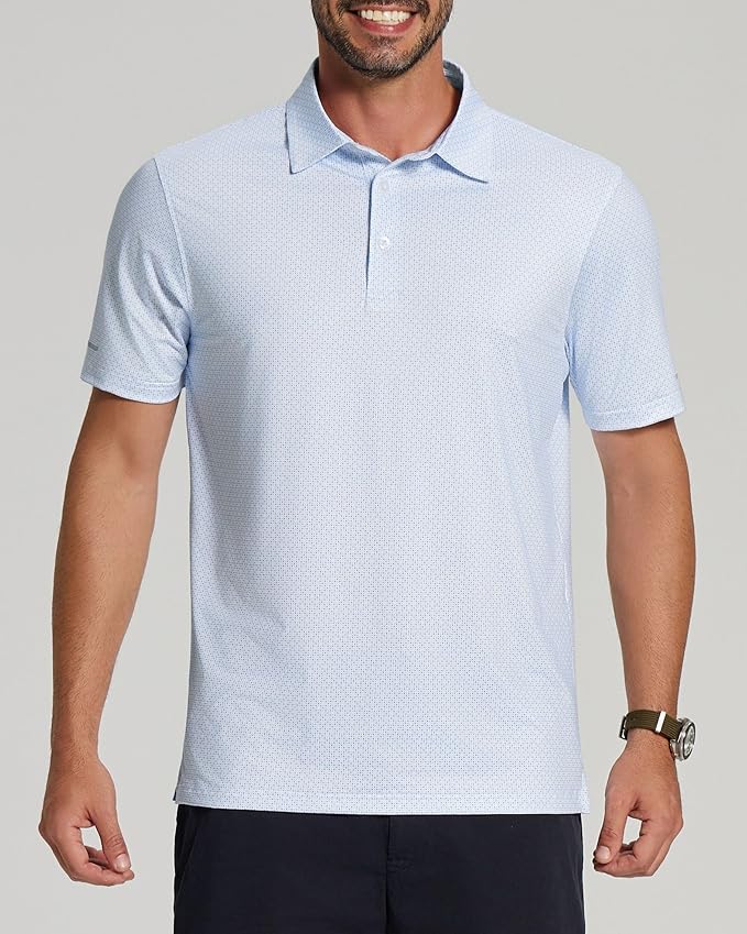Men's Performance Striped Golf Polo - Moisture Wicking Sport Shirt