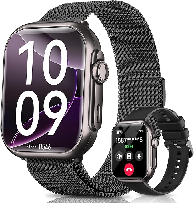 Smart Watch for Women for iPhone&Android: 100 Day+Battery Life, Smart Watch Bluetooth Call with 24/7 SpO2 Sleep Heart Rate Monitor, IP68 Waterproof,Fitness Tracker with 120+Sport,Reloj Black 2 Bands