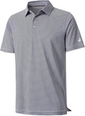 Men's striped moisture-wicking golf polo shirt with a button closure and no-curl collar