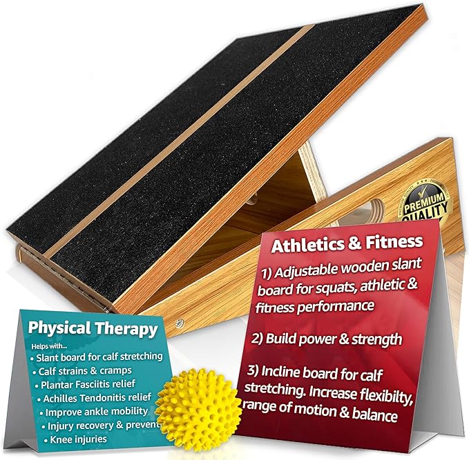 BAM's Adjustable Slant Board for Calf Stretching | Wide Slant Board for Squats & Calf Stretch | Professional Incline Board Calf Stretcher for Fitness & Physical Therapy (Plantar Fasciitis & Achilles)