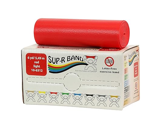 FEI 10-6312 CanDo Sup-R Latex Free Exercise Band, 6 yd Roll, Red, Light