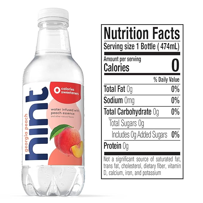 Hint Fruit-Infused Bottled Water, Georgia Peach - Sugar Free Flavored Water with Zero Calories, Naturally Flavored, and No Artificial Sweeteners - 16 Fl Oz (Pack of 12)