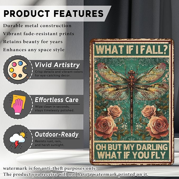 Vintage Tin Sign What If You Fly Tin Sign Metal Wall Decor for Home Office Kitchen Bar Cafe Garden Wall Decor 12 * 8inch